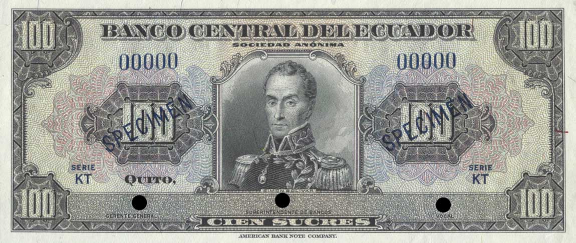 Front of Ecuador p104s: 50 Sucres from 1968