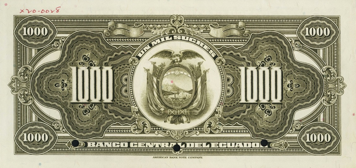 Back of Ecuador p107s: 1000 Sucres from 1969
