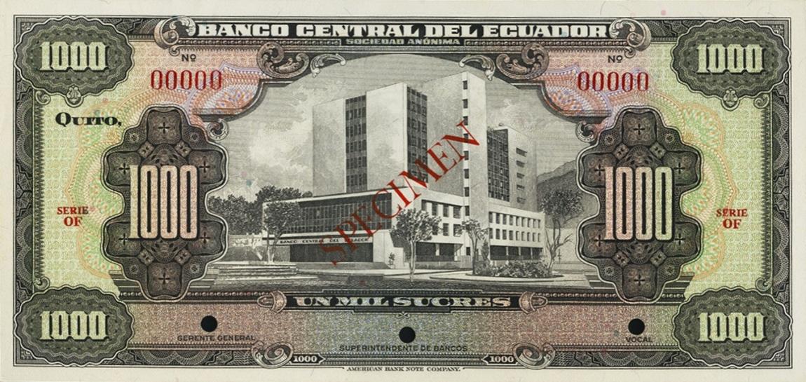 Front of Ecuador p107s: 1000 Sucres from 1969