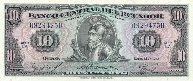 Front of Ecuador p109a: 10 Sucres from 1975