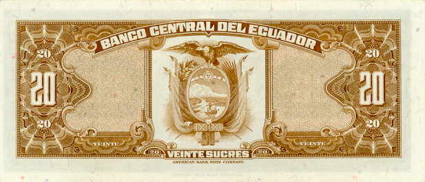 Back of Ecuador p110a: 20 Sucres from 1976