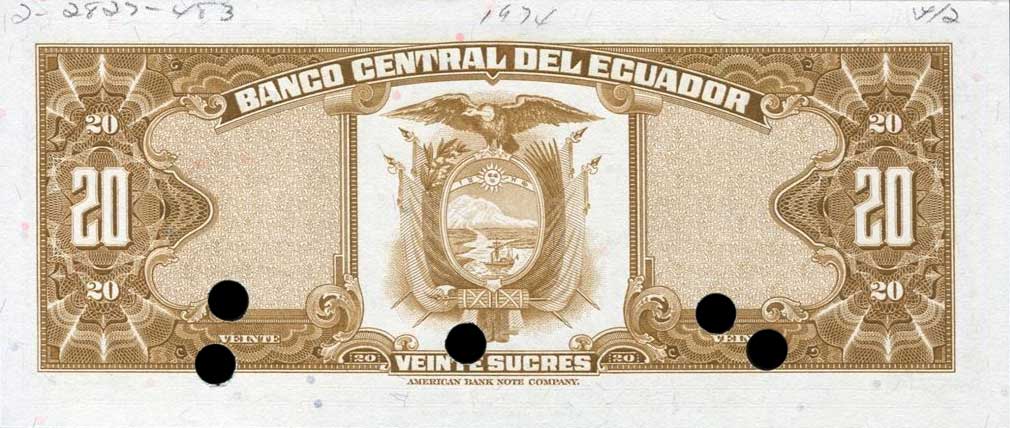 Back of Ecuador p110s: 20 Sucres from 1976