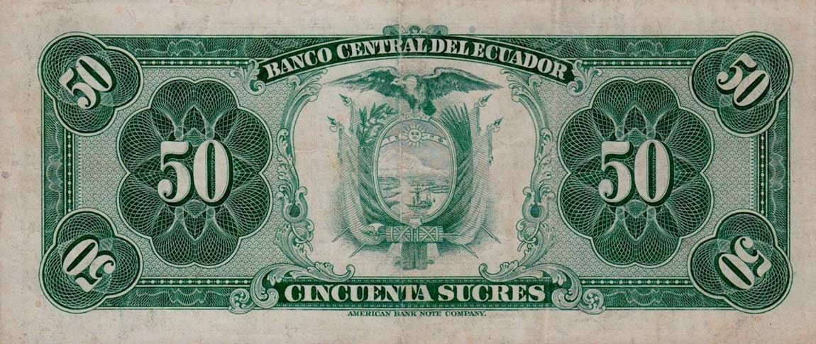 Back of Ecuador p111a: 50 Sucres from 1976