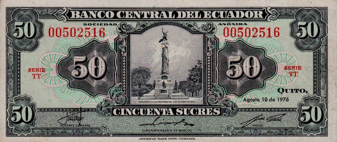 Front of Ecuador p111a: 50 Sucres from 1976