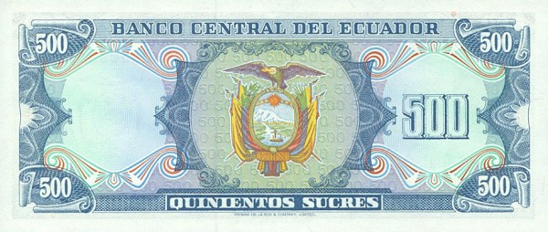Back of Ecuador p119b: 500 Sucres from 1982