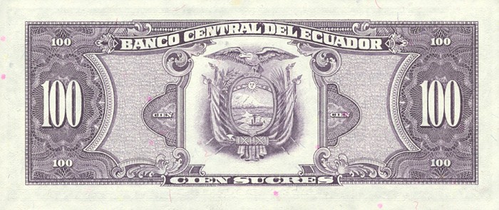 Back of Ecuador p123: 100 Sucres from 1986