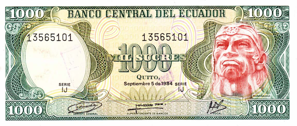 Front of Ecuador p125a: 1000 Sucres from 1984
