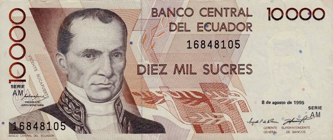 Front of Ecuador p127b: 10000 Sucres from 1995