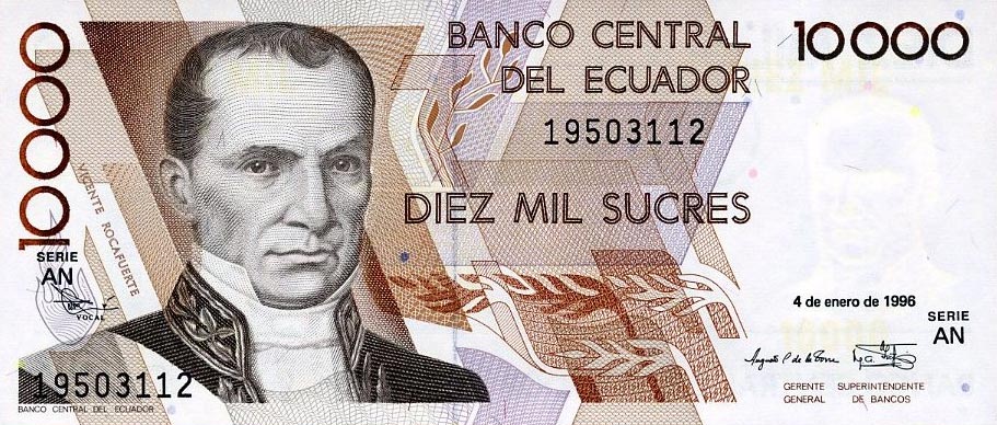 Front of Ecuador p127d: 10000 Sucres from 1996