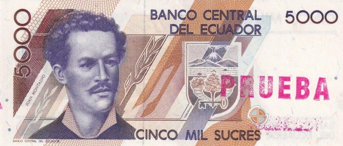Front of Ecuador p128s4: 5000 Sucres from 1991