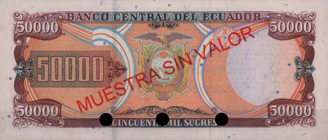 Back of Ecuador p130s3: 50000 Sucres from 1995