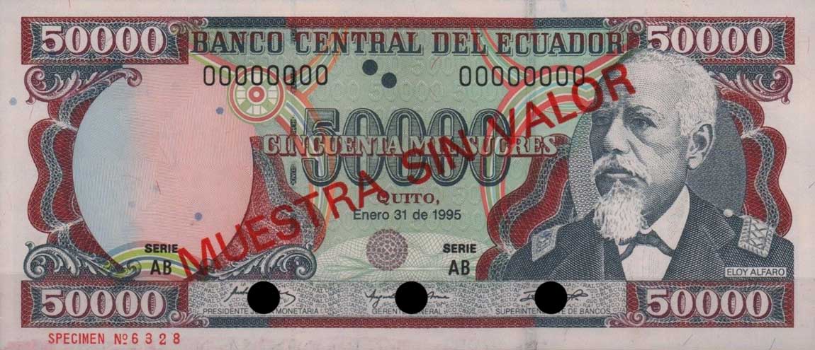 Front of Ecuador p130s3: 50000 Sucres from 1995