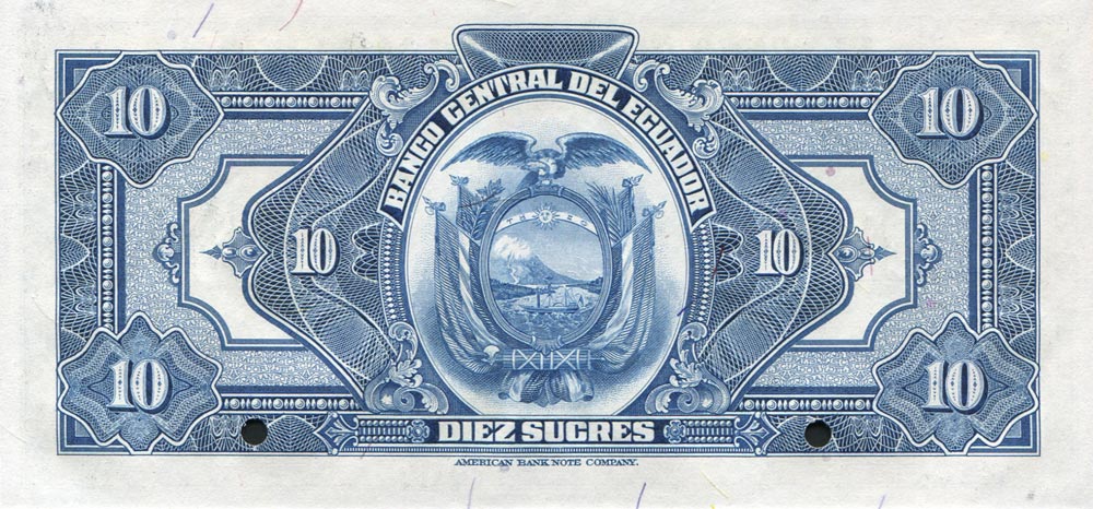 Back of Ecuador p92s2: 10 Sucres from 1939