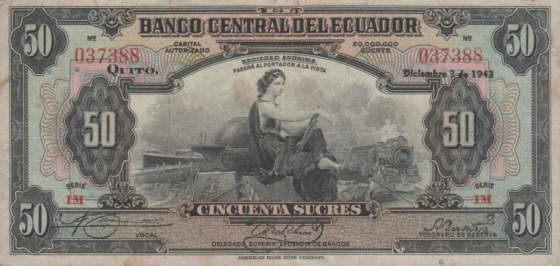 Front of Ecuador p94a: 50 Sucres from 1939