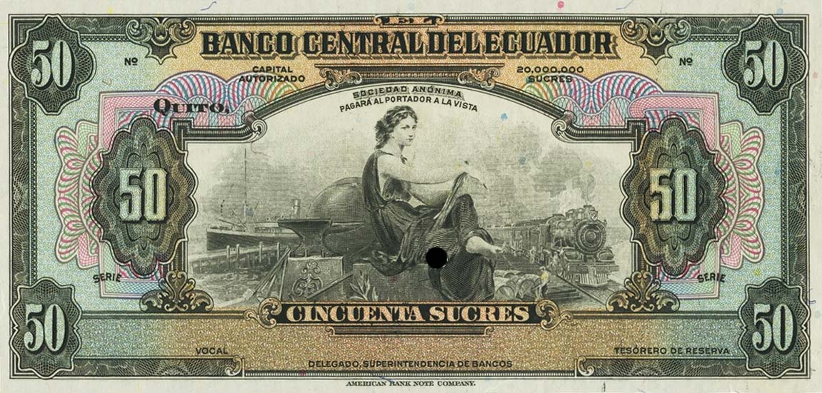 Front of Ecuador p94p: 50 Sucres from 1939