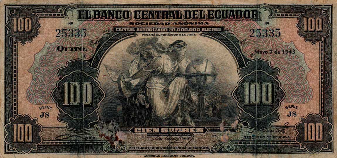 Front of Ecuador p95a: 100 Sucres from 1939