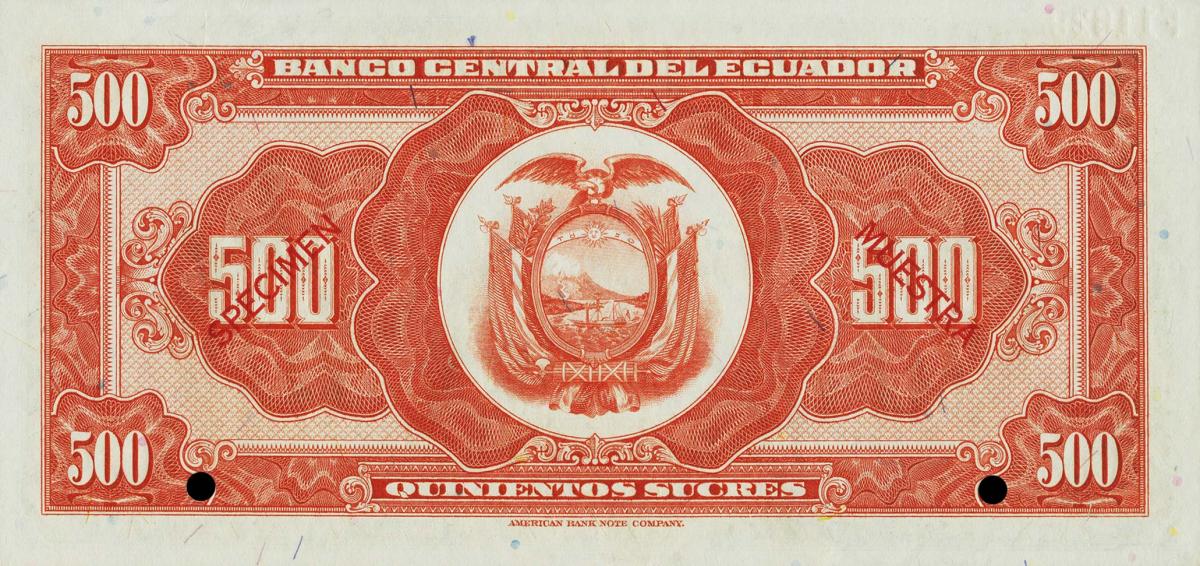 Back of Ecuador p96s: 500 Sucres from 1944