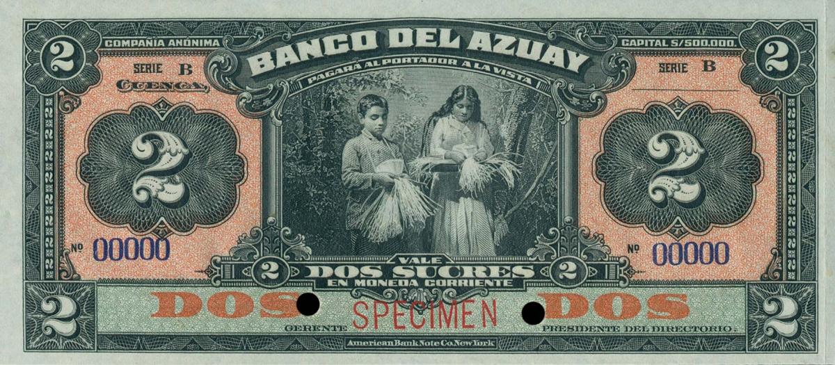 Front of Ecuador pS102s: 2 Sucres from 1914
