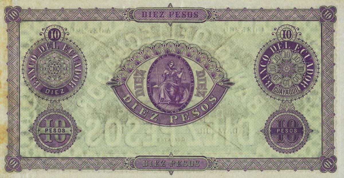 Back of Ecuador pS141Cct1: 10 Pesos from 1872