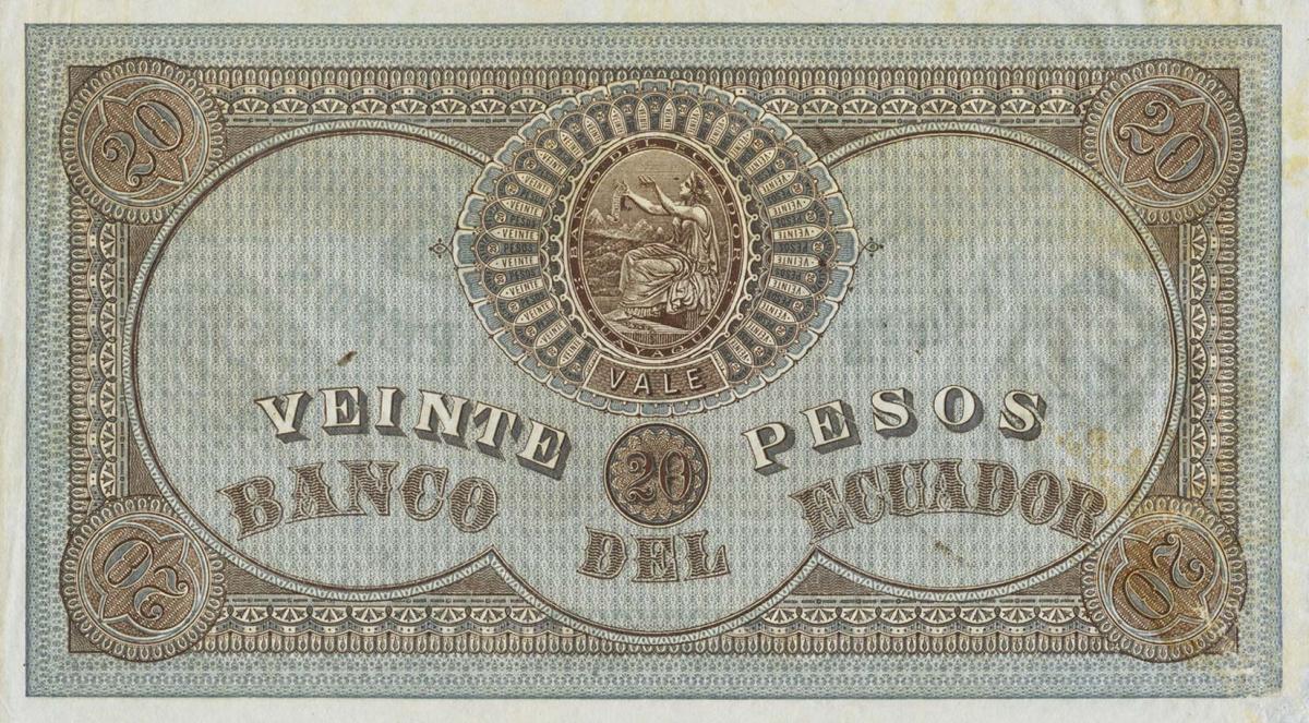 Back of Ecuador pS141D: 20 Pesos from 1872