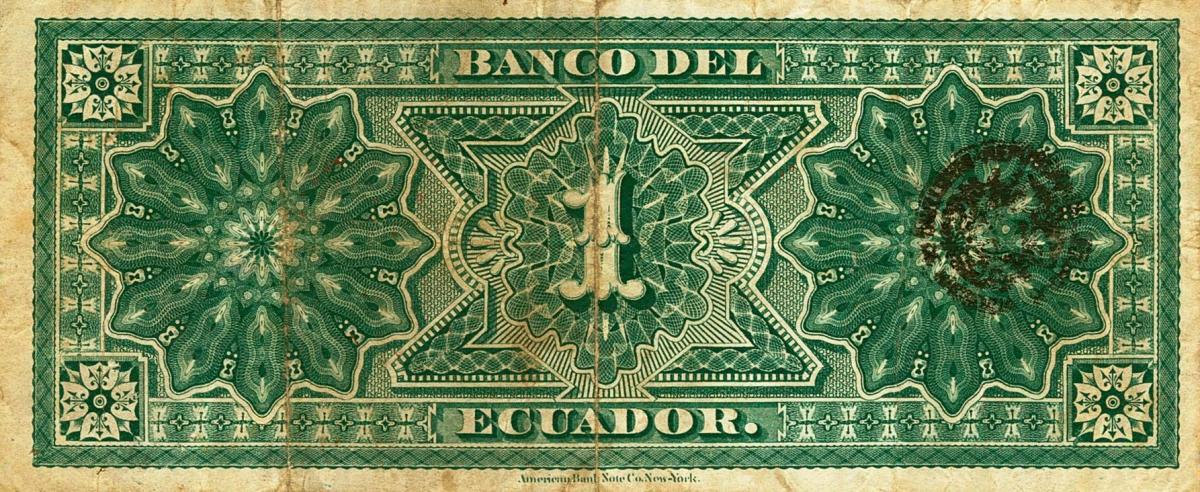 Back of Ecuador pS144a: 1 Peso from 1880