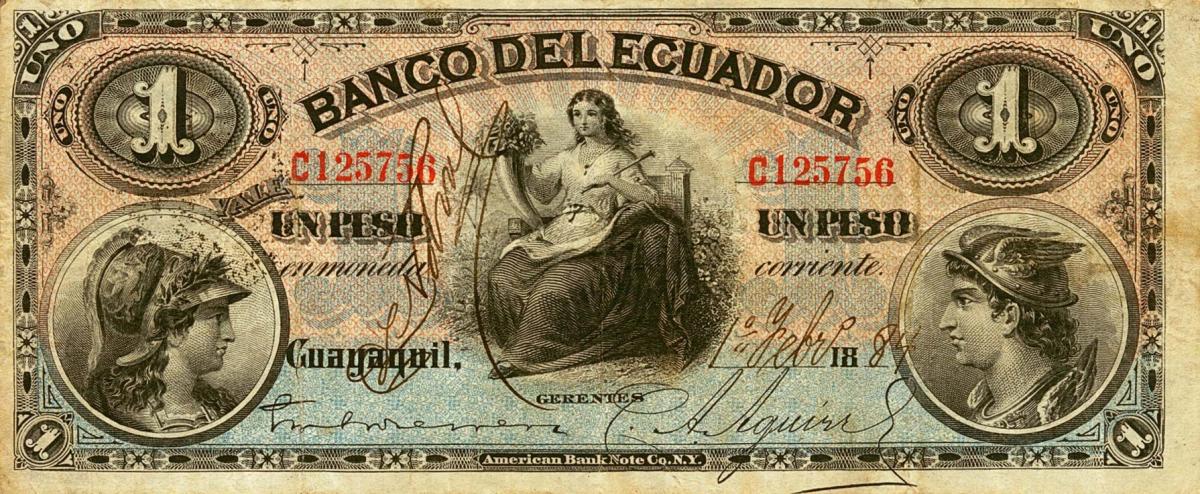 Front of Ecuador pS144a: 1 Peso from 1880
