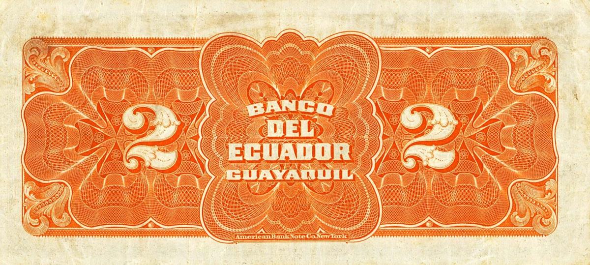 Back of Ecuador pS153a: 2 Sucres from 1907