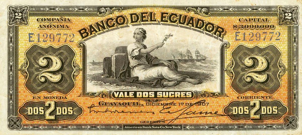 Front of Ecuador pS153a: 2 Sucres from 1907