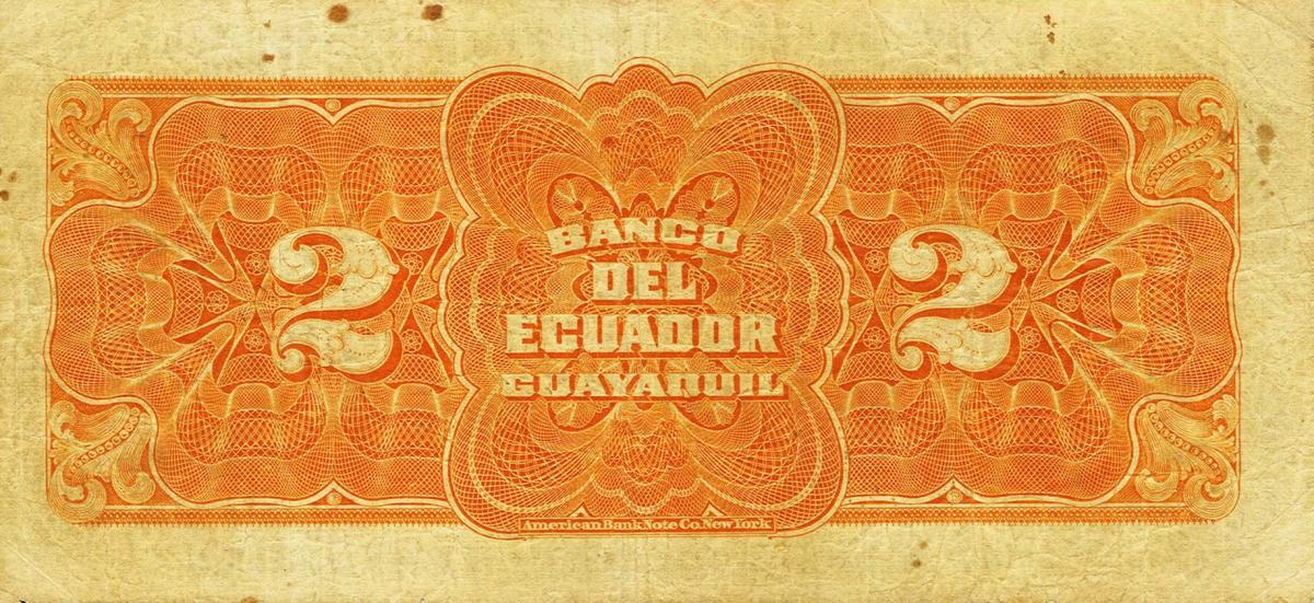 Back of Ecuador pS156a: 2 Sucres from 1911