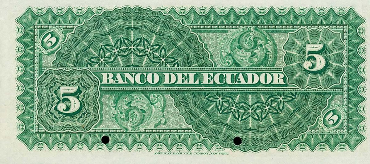 Back of Ecuador pS158s: 5 Sucres from 1899