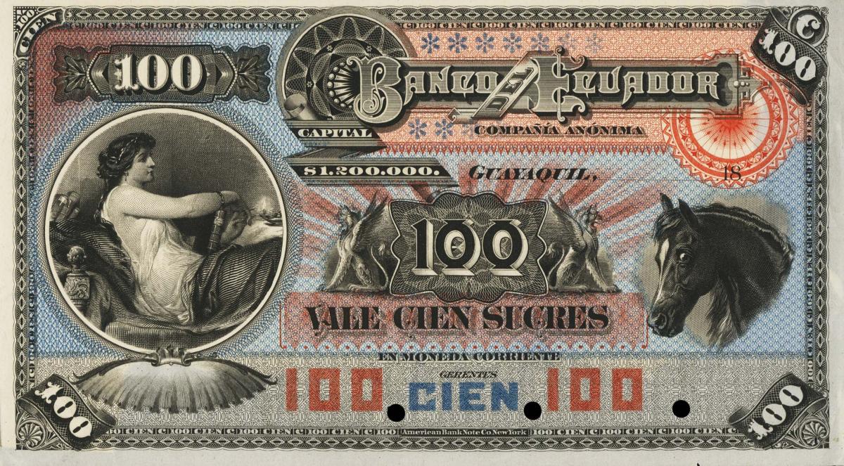 Front of Ecuador pS161A: 100 Sucres from 1899