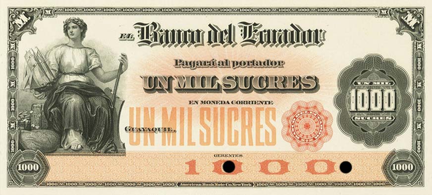 Front of Ecuador pS164p: 1000 Sucres from 1926