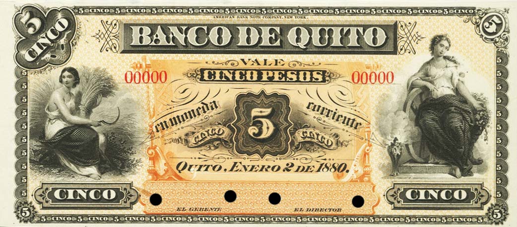 Front of Ecuador pS242p: 5 Pesos from 1880