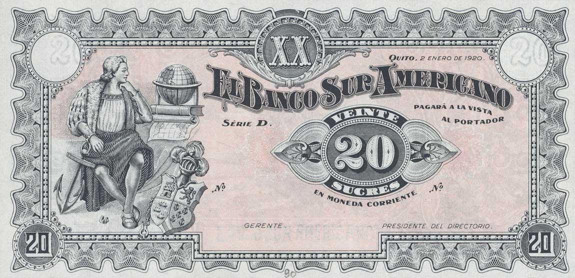 Front of Ecuador pS253a: 20 Sucres from 1920
