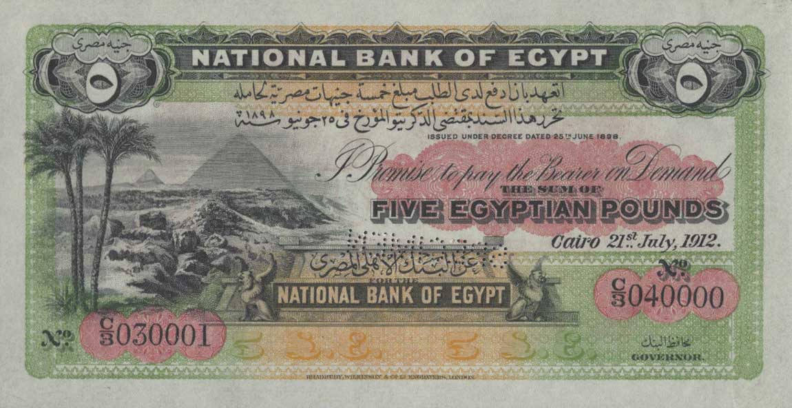 Front of Egypt p3s: 5 Pounds from 1899