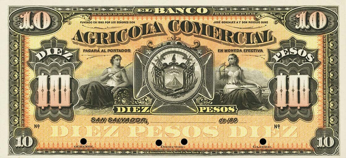 Front of El Salvador pS103p: 10 Pesos from 1890