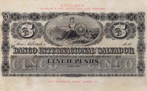 pS152s from El Salvador: 5 Pesos from 1880