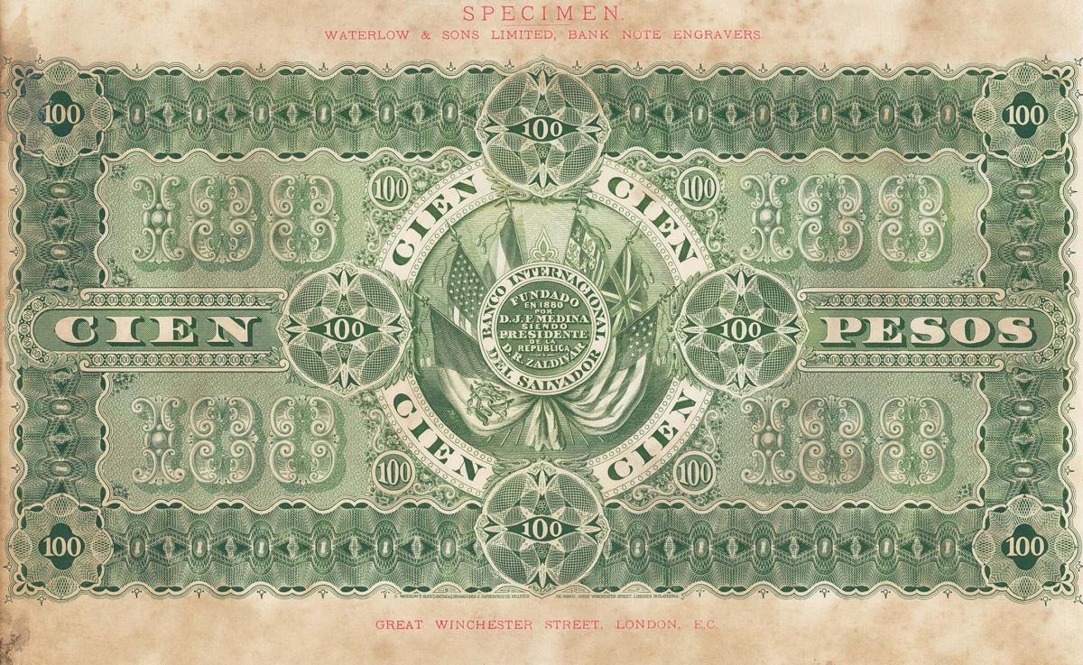 Back of El Salvador pS155s: 100 Pesos from 1887