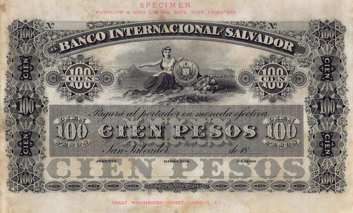 Front of El Salvador pS155s: 100 Pesos from 1887