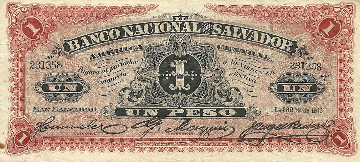 Front of El Salvador pS161b: 1 Peso from 1900