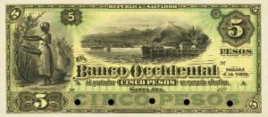 pS176p from El Salvador: 5 Pesos from 1891