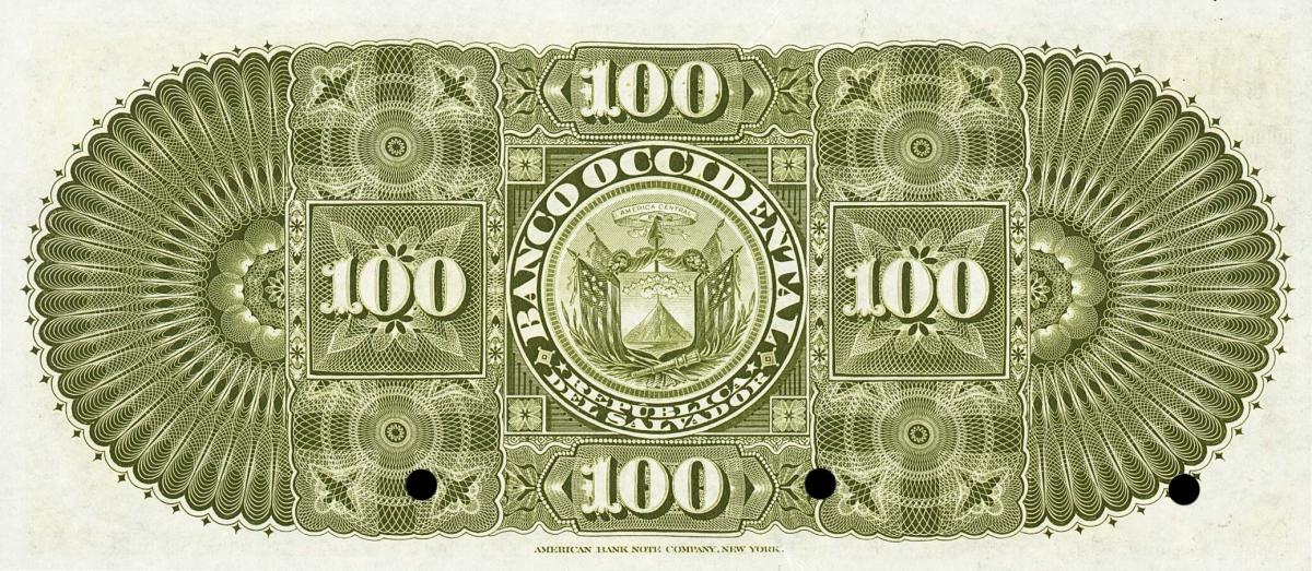 Back of El Salvador pS180s2: 100 Pesos from 1900