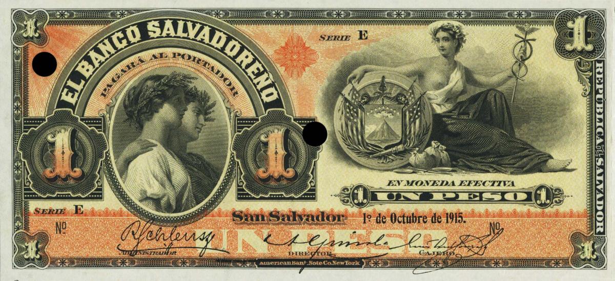 Front of El Salvador pS202r: 1 Peso from 1913