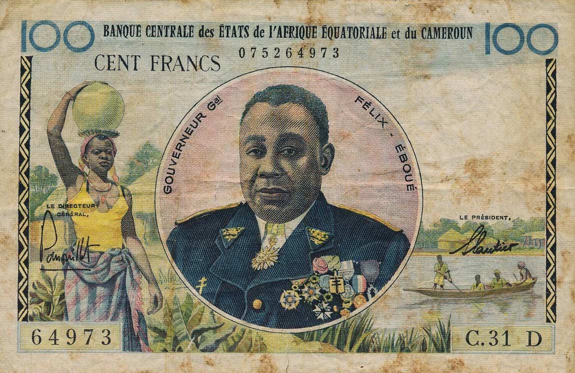 Front of Equatorial African States p1b: 100 Francs from 1961