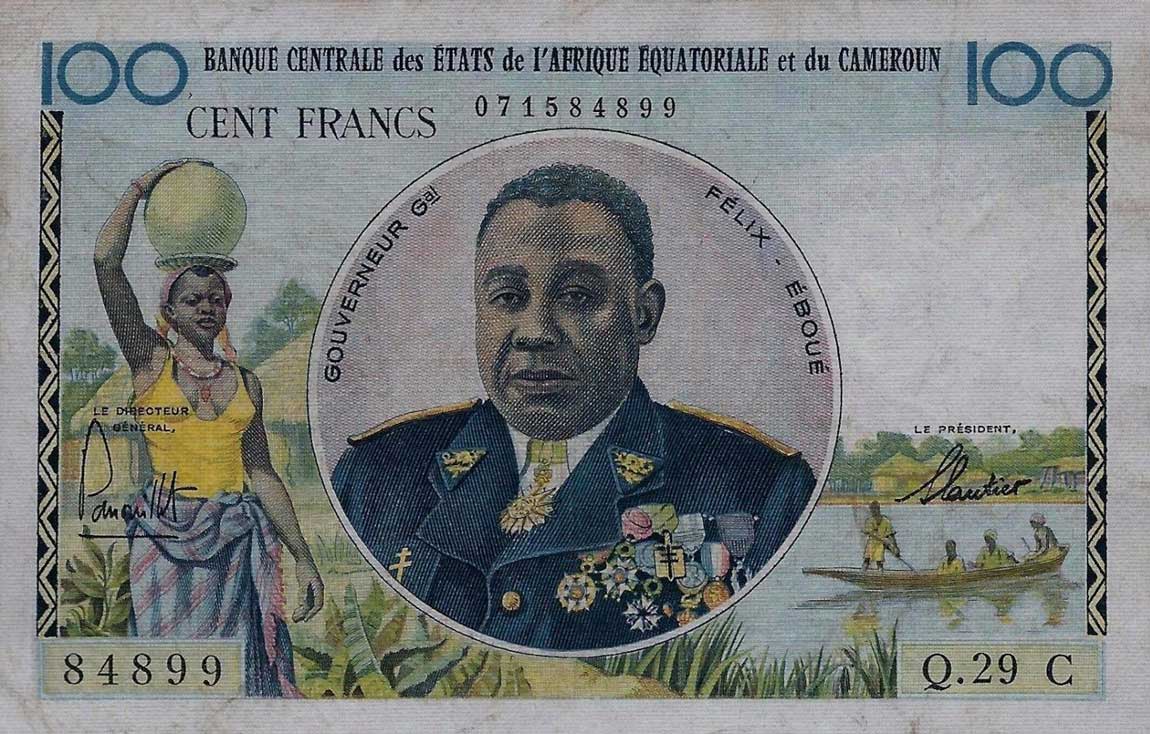 Front of Equatorial African States p1c: 100 Francs from 1961