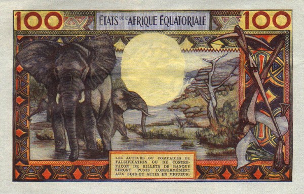 Back of Equatorial African States p3d: 100 Francs from 1963