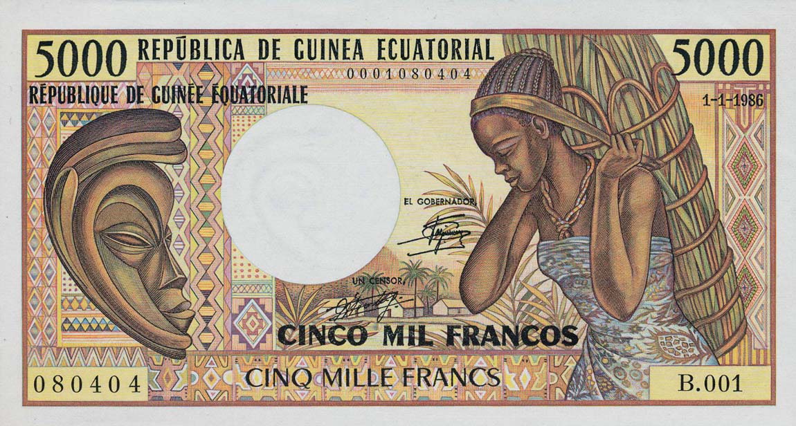 Front of Equatorial Guinea p22b: 5000 Franco from 1986