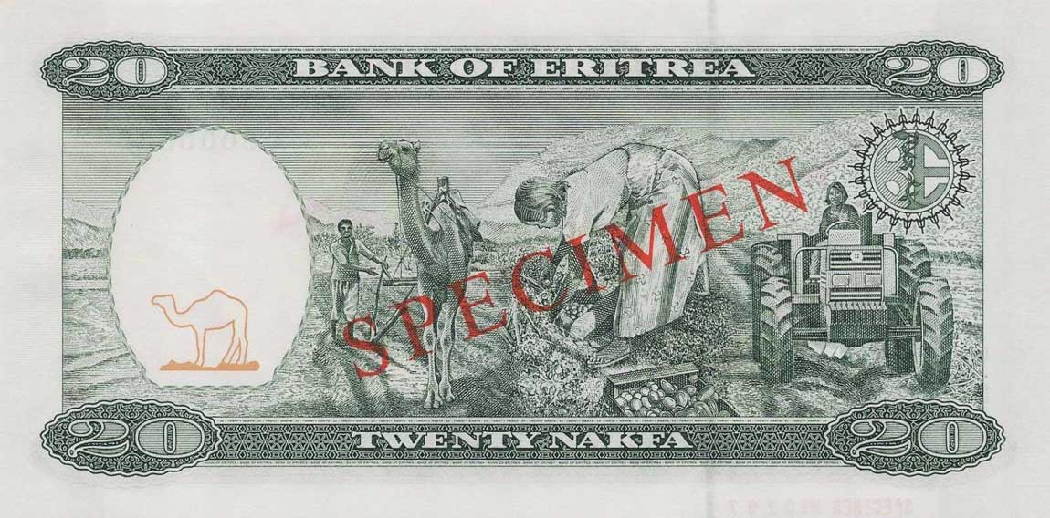 Back of Eritrea p4s: 20 Nakfa from 1997