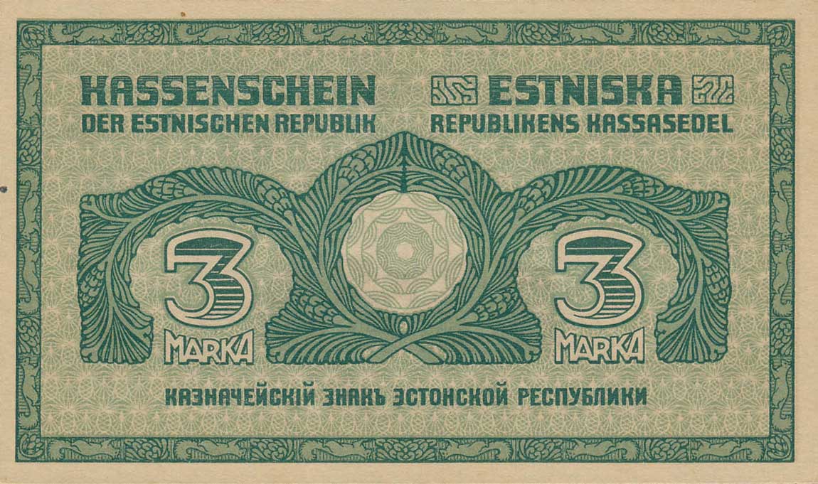 Back of Estonia p44b: 3 Mark from 1919