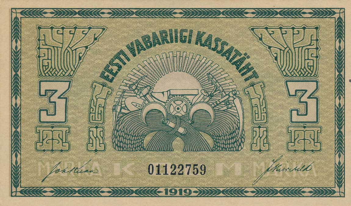 Front of Estonia p44a: 3 Mark from 1919